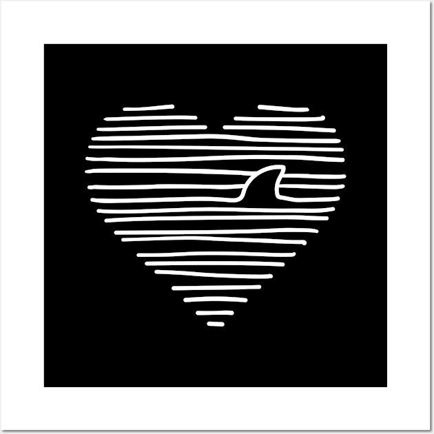 Love Shark Minimalist Line Drawing Shark Fin Gift Wall Art by teeleoshirts